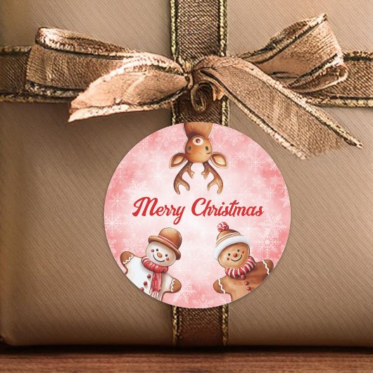 Gingerbread Cookies Rode achtergrond Kerst Ronde Sticker
