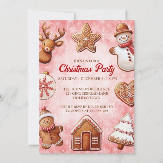 Gingerbread Cookies Rode Achtergrond Kerstfeest Kaart (Voorkant)