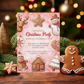 Gingerbread Cookies Rode Achtergrond Kerstfeest Kaart