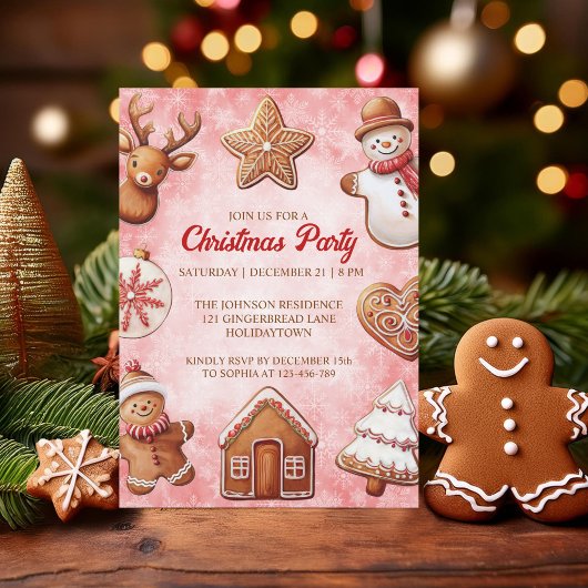 Gingerbread Cookies Rode Achtergrond Kerstfeest Kaart