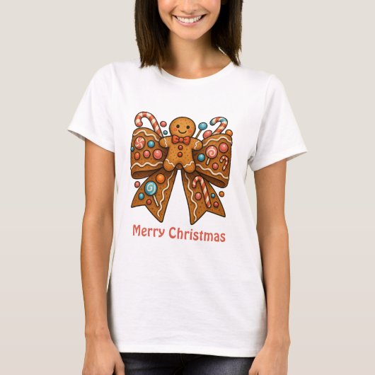 Gingerbread Coquette Bow Kerstvakantie T-shirt (Voorkant)