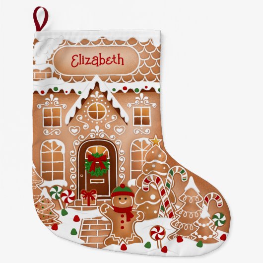 Gingerbread Cottage Huis Grote Kerstsok (Voorkant)