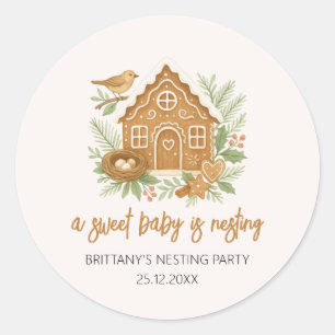 Gingerbread Cottage Winter Nesting Baby shower Ronde Sticker