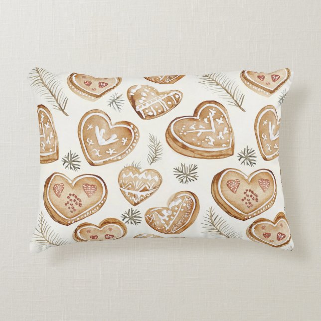 Gingerbread Cream Harten Kerst Accent Kussen (Voorkant)