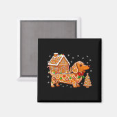 Gingerbread Dachshund Christmas Tree House Cookie  Magneet (Voorkant / Achterkant)
