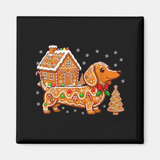 Gingerbread Dachshund Christmas Tree House Cookie  Magneet (Voorkant)