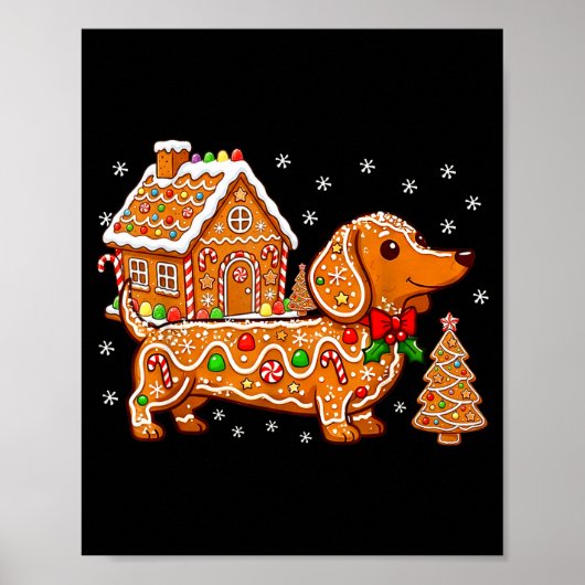 Gingerbread Dachshund Christmas Tree House Cookie  Poster (Voorkant)