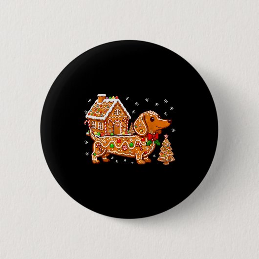 Gingerbread Dachshund Christmas Tree House Cookie Ronde Button 5,7 Cm (Voorkant)