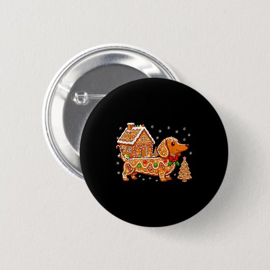 Gingerbread Dachshund Christmas Tree House Cookie  Ronde Button 5,7 Cm (Voorkant /achterkant)