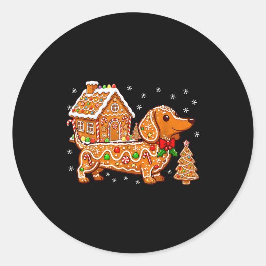 Gingerbread Dachshund Christmas Tree House Cookie  Ronde Sticker (Voorkant)
