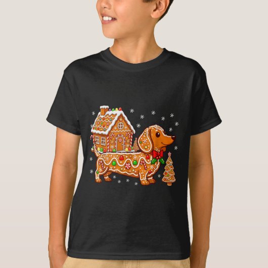 Gingerbread Dachshund Christmas Tree House Cookie  T-shirt (Voorkant)