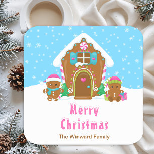 Gingerbread Decoratie Feestje Helder Blauw en Roze Kartonnen Onderzetters