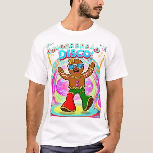 Gingerbread Disco Party Retro Christmas Design T-shirt (Voorkant)