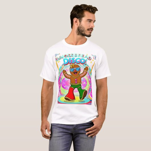 Gingerbread Disco Party Retro Christmas Design T-shirt (Voorkant volledig)
