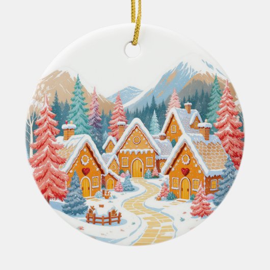 Gingerbread Dorpsornament Keramisch Ornament (Voorkant)