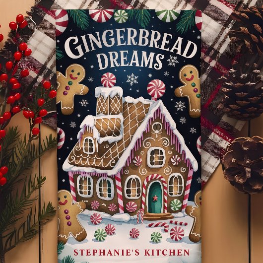 Gingerbread Dreams Gepersonaliseerde Kerst Theedoek
