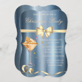 Gingerbread Drink Bow Blue Metallic Christmas Kaart (Voorkant / Achterkant)