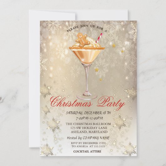 Gingerbread Drink Sneeuwvlokken Gouden Feest Kaart (Voorkant)