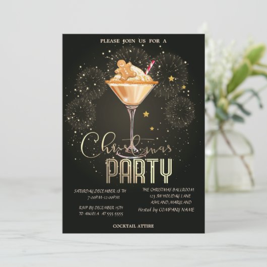 Gingerbread Drink Vuurwerk Kerstbedrijf Kaart (Staand voorkant)