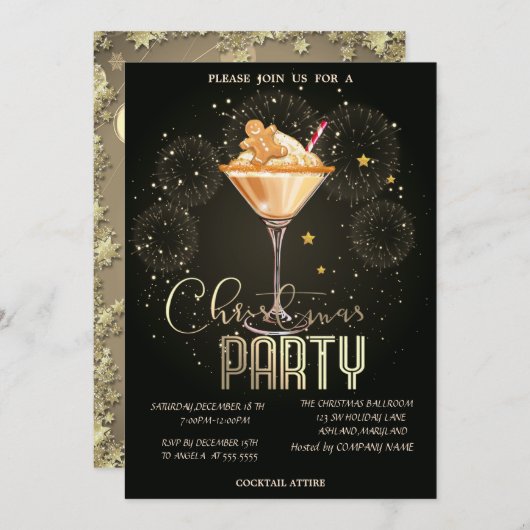 Gingerbread Drink Vuurwerk Kerstbedrijf Kaart (Voorkant / Achterkant)