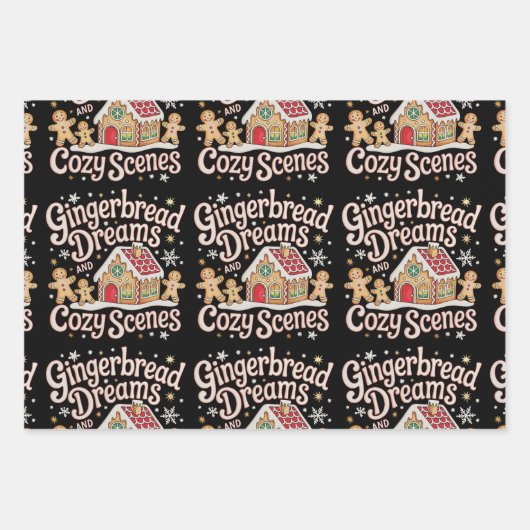 Gingerbread Dromen en Gezellige Scènes Kerstmis Inpakpapier Vel (Voorkant)