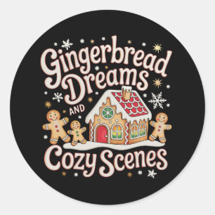 Gingerbread Dromen en Gezellige Scènes Kerstmis Ronde Sticker