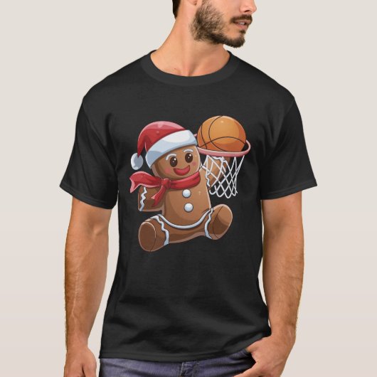 Gingerbread Dunk spelen basketbal Kerstmis T-shirt (Voorkant)