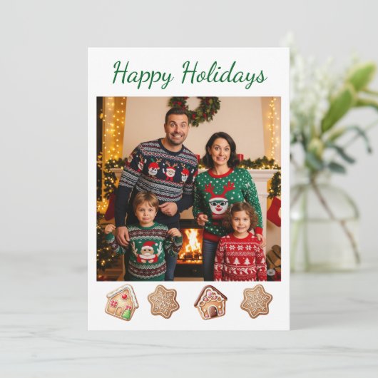 Gingerbread Eenvoudig Op Maat Familie Foto Doe-Het Feestdagenkaart (Staand voorkant)