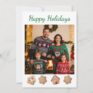 Gingerbread Eenvoudig Op Maat Gemaakte Familie Fot Feestdagenkaart