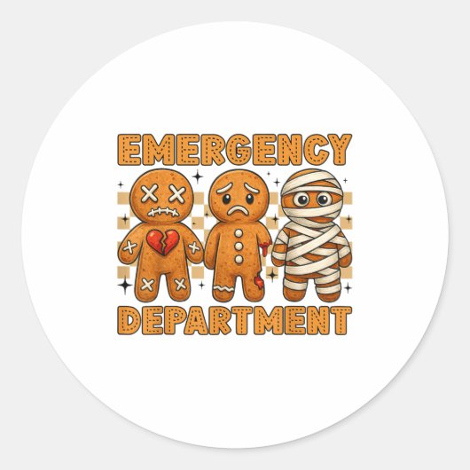 Gingerbread Emergency Department Christmas Nurse D Ronde Sticker (Voorkant)