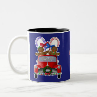 Gingerbread en Candy Canes Little Red Truck Tweekleurige Koffiemok