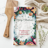 Gingerbread en Holly Merry Christmas gepersonalise Theedoek