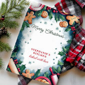 Gingerbread en Holly Merry Christmas gepersonalise Theedoek