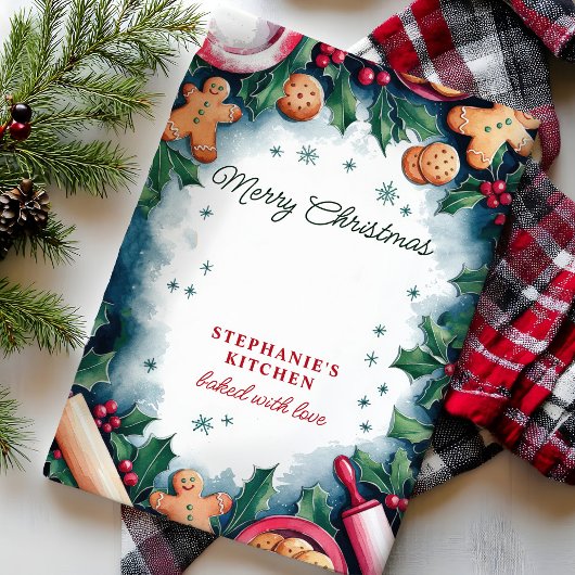 Gingerbread en Holly Merry Christmas gepersonalise Theedoek