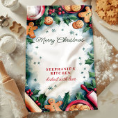Gingerbread en Holly Merry Christmas gepersonalise Theedoek
