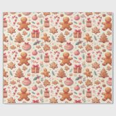 Gingerbread en ornament kerstpatronen cadeaupapier (Vlak)