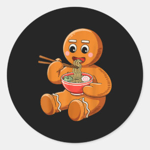 Gingerbread Eten Ramen Grappige Kerst Japanse Ronde Sticker
