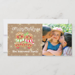 Gingerbread Faces Familie van 5 foto kerstkaart