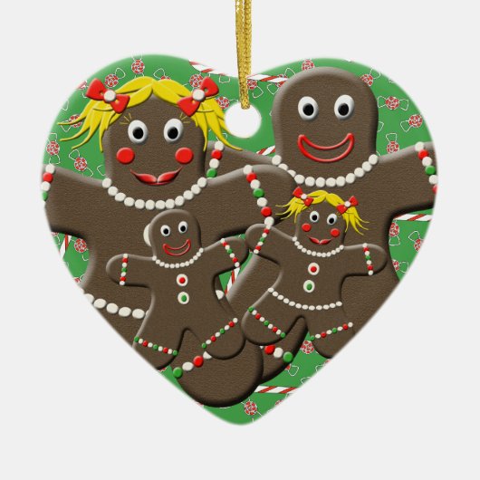 Gingerbread Familie Hart Kerstboom Ornament (Voorkant)