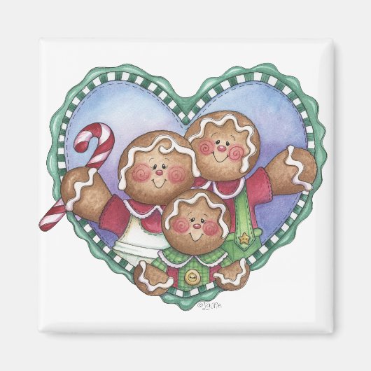 Gingerbread Familie Hart Magneet (Voorkant)