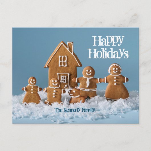 Gingerbread familie in de voorkant van het peperko feestdagenkaart (Voorkant)