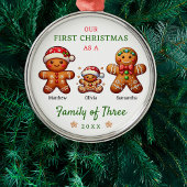 Gingerbread familie van drie eerste kerstdagen metalen ornament