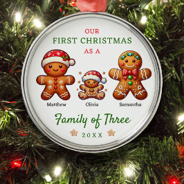 Gingerbread familie van drie eerste kerstdagen metalen ornament
