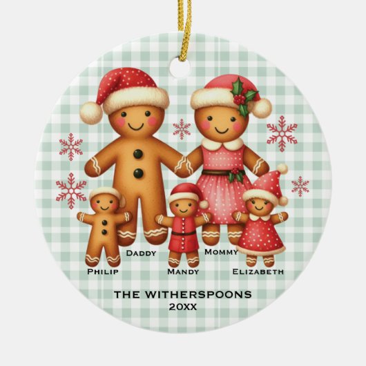 Gingerbread familie van vijf Ornamenten (Voorkant)