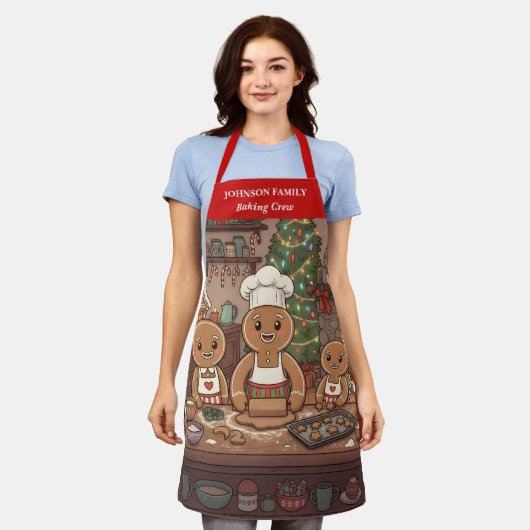 Gingerbread Family Holiday Apron Schort (Gedragen)
