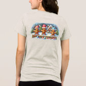 Gingerbread Family Snowy Christmas Scene Back Tri-Blend Shirt (Achterkant)