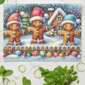Gingerbread Family Snowy Christmas Scene Blue Theedoek (Gevouwen)