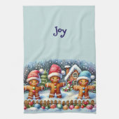 Gingerbread Family Snowy Christmas Scene Blue Theedoek (Verticaal)