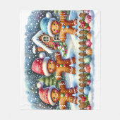 Gingerbread Family Snowy Christmas Scene Fleece Deken (Voorkant)