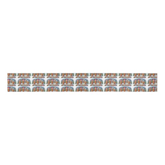 Gingerbread Family Snowy Christmas Scene Grosgrain Lint (Voorkant)